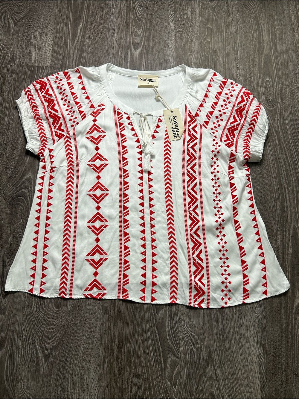 Savanna Jane women White and red embroidered tie front